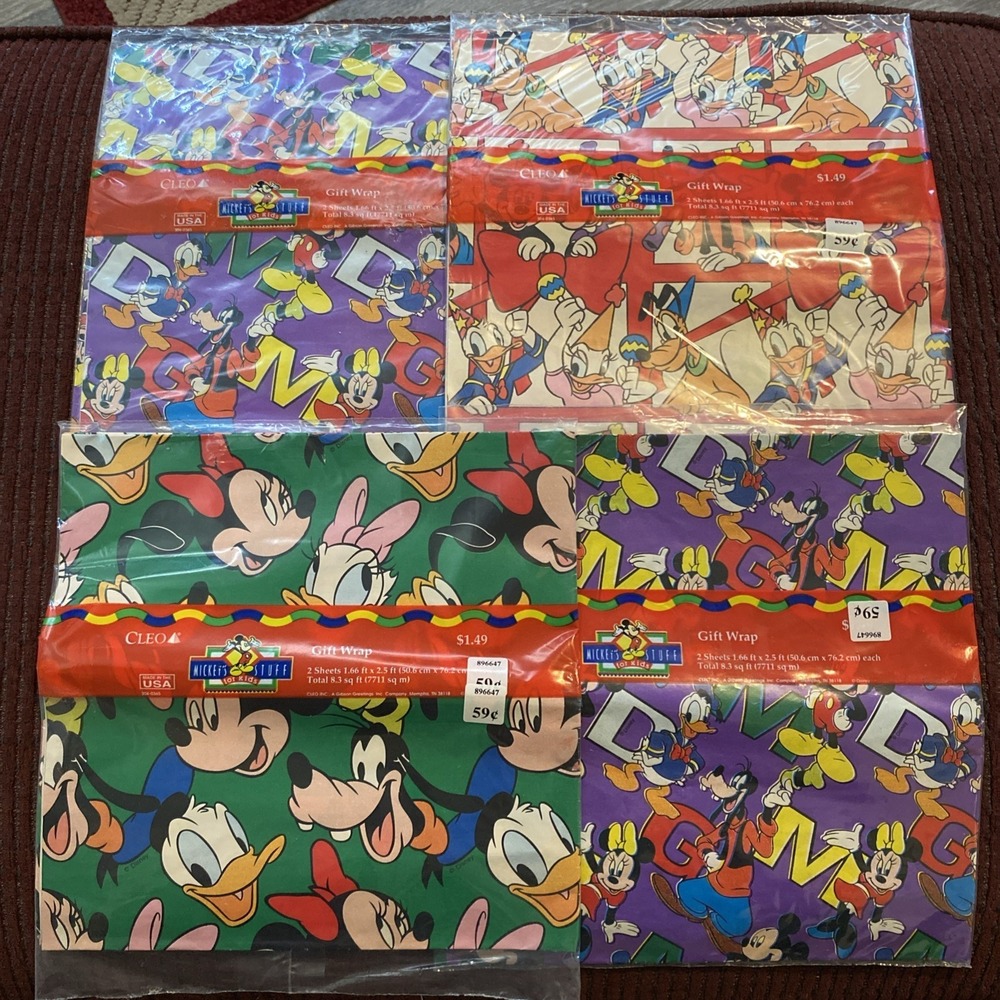 4 PACKAGES VINTAGE 90's CLEO MICKEY'S STUFF FOR KIDS GIFT WRAP SEALED!